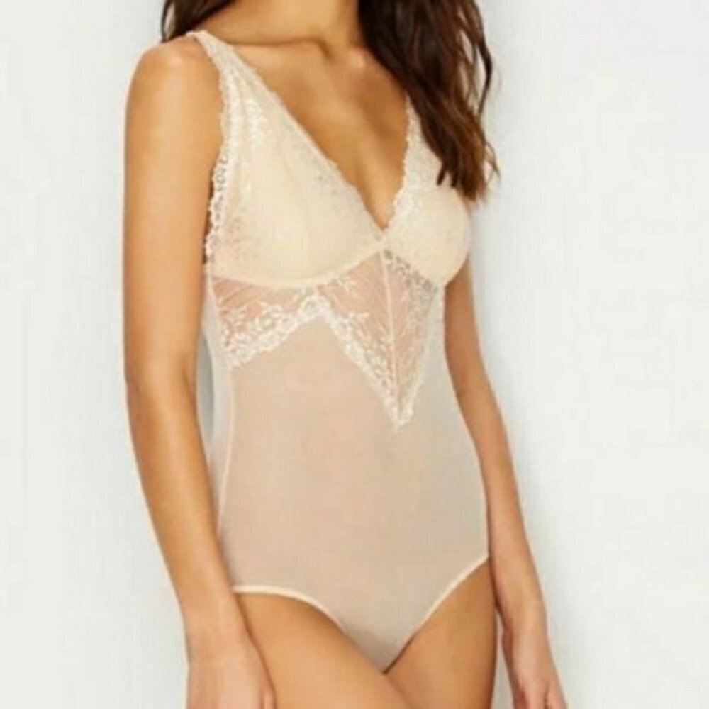 Flora Nude Bodysuit Mesh Lace Plunge Intimate - Picture 3 of 4